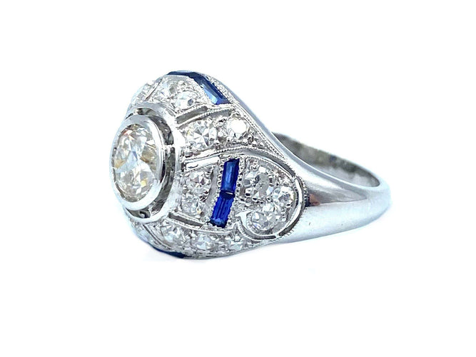 Bague Bague Art-Deco, diamants et saphirs calibrés 58 Facettes