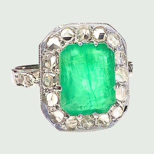 Bague 55.5 BAGUE ART DÉCO 1930-1935 en OR avec DIAMANTS et ÉMERAUDE 58 Facettes Q989A