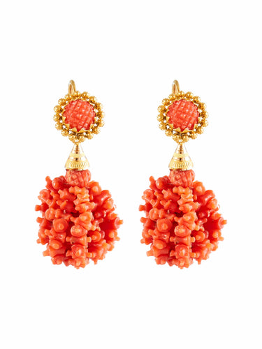 Boucles d'oreilles Dormeuses en or jaune et corail 58 Facettes 836747