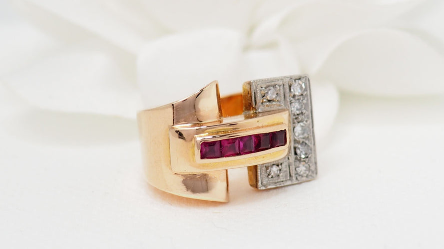 Bague 51 Bague Tank Or Diamants Rubis 58 Facettes 29146