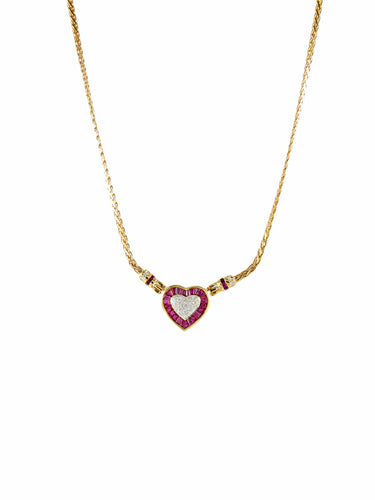 Collier COLLIER OR JAUNE COEUR RUBIS ET DIAMANTS 58 Facettes