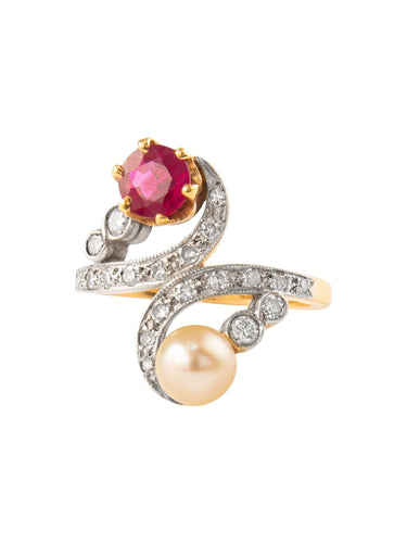 Bague Bague Vous et moi rubis et perle fine 58 Facettes