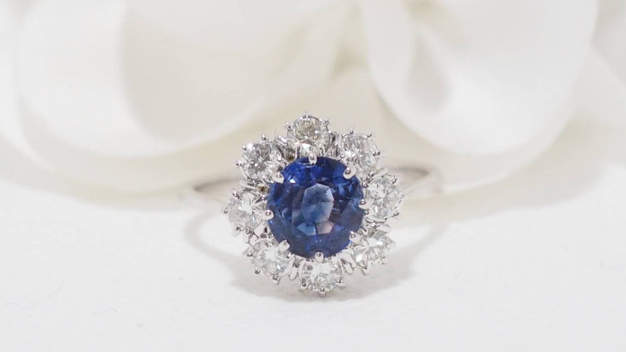 Bague 56 Bague marguerite en saphir de Ceylan et diamants 58 Facettes 32271