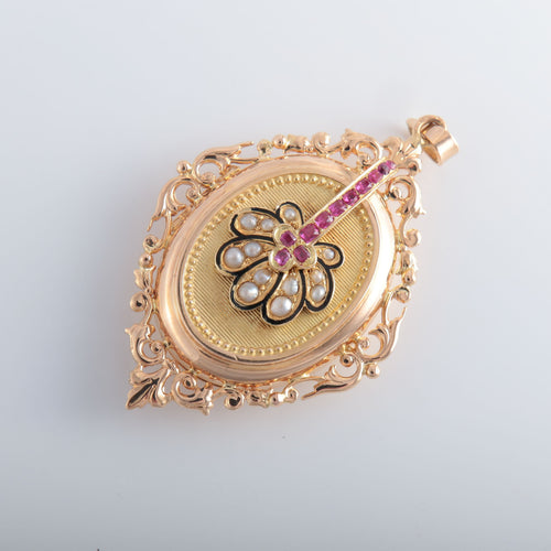 Pendentif Pendentif porte-photo rubis de synthèse et perles 58 Facettes