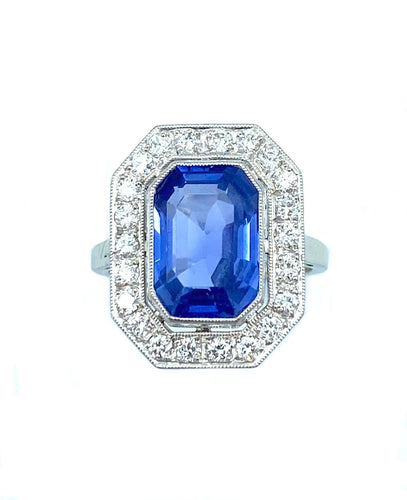 Bague Bague style Art-Deco or blanc, saphir et diamants 58 Facettes