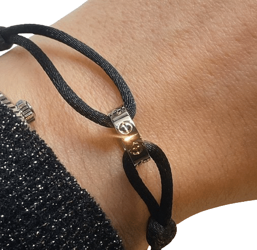 Bracelet CARTIER - BRACELET BABY LOVE OR BLANC 18K CORDON NOIR 58 Facettes