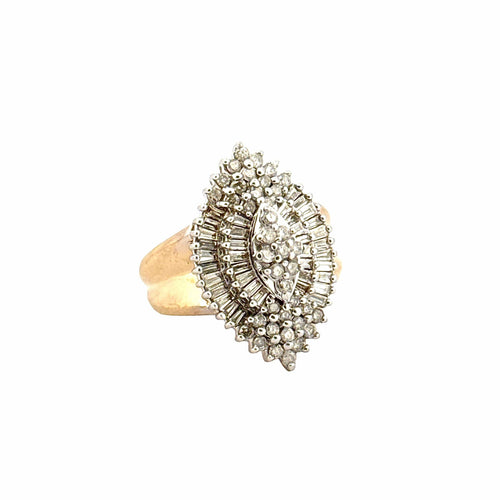 Bague 53 Bague vintage forme marquise or et diamants 58 Facettes