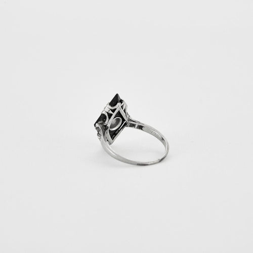 Bague 53 Bague Art Déco Or blanc Diamant Onyx 58 Facettes