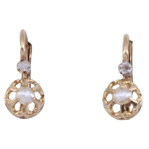Boucles d'oreilles Dormeuses Or jaune Perle Diamants 58 Facettes 081741