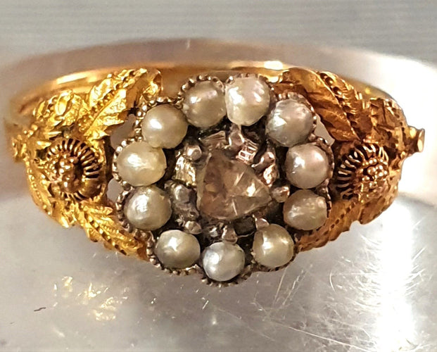 Bague 50 Bague à secret Or jaune Perles Diamants 58 Facettes