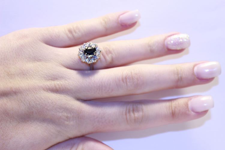 Bague 54 Bague  or blanc Diamants et Saphir 58 Facettes