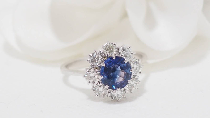 Bague 56 Bague marguerite en saphir de Ceylan et diamants 58 Facettes 32271