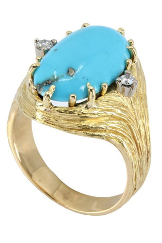 Bague 52 BAGUE MODERNE TUQUOISE ET DIAMANTS 58 Facettes 046851