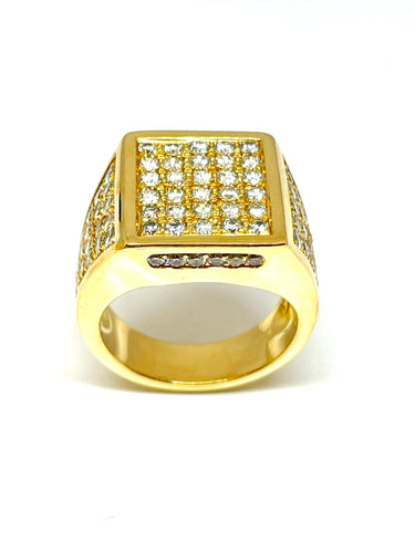 Bague Chevalière homme en or jaune et diamants 58 Facettes