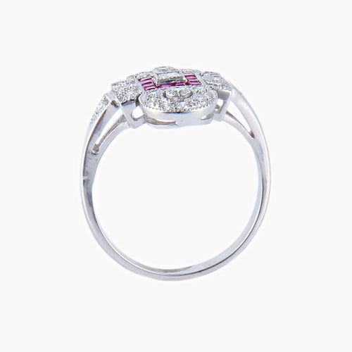 Bague 51 Bague style Art Déco Diamants et Rubis 58 Facettes