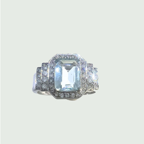 Bague Bague Aigue-marine Diamants Art Déco 58 Facettes