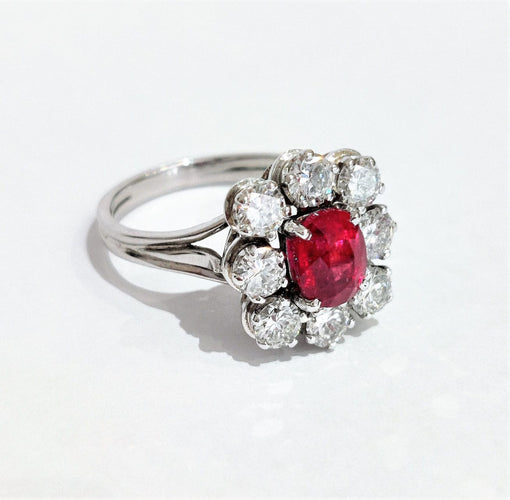 Bague 54 Bague or blanc marguerite rubis et diamants 58 Facettes 1-171/1