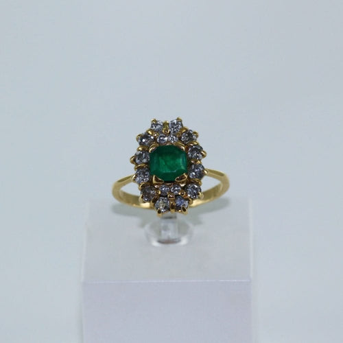 Bague 57 Bague Marguerite Or jaune Emeraude et Diamants 58 Facettes