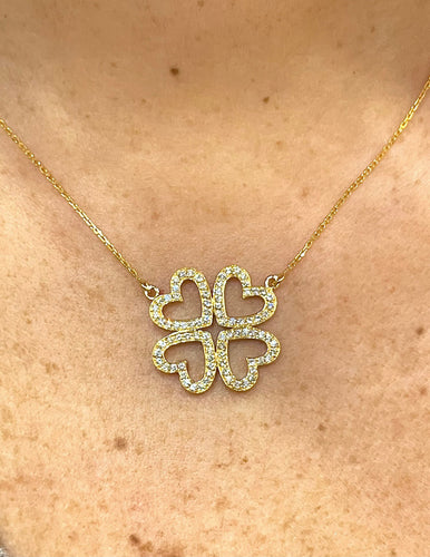 Collier Collier trèfle à 4 cœurs en or jaune 18 carats et diamants 58 Facettes