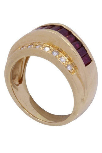 Bague 54 Bague ancienne or jaune, diamants et rubis 58 Facettes 072991