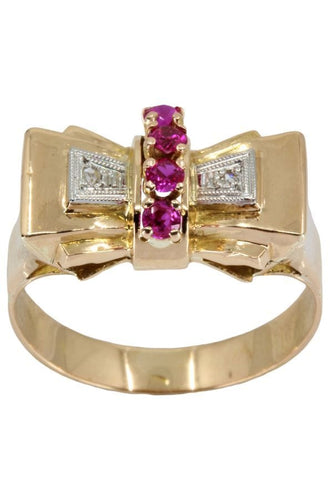 Bague 51 BAGUE RUBIS ET DIAMANTS ANNÉES 50' 58 Facettes 048721