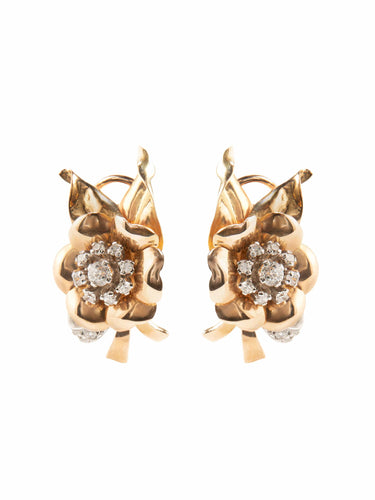 Boucles d'oreilles Clips forme fleur et diamants 58 Facettes