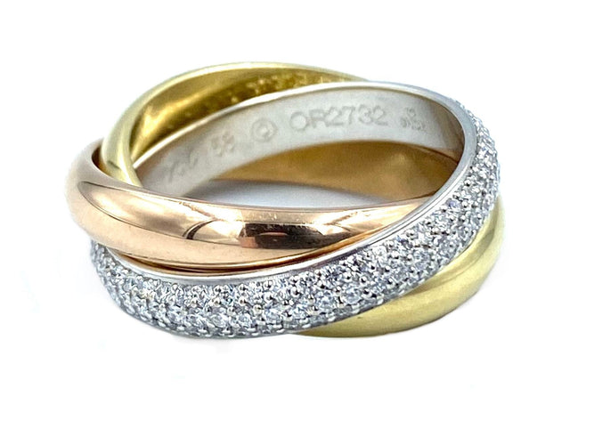 Bague CARTIER. Collection Trinity Classique, alliance 3 ors et diamants 58 Facettes