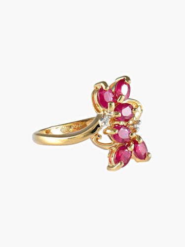 Bague Bague double feuilles rubis or jaune 58 Facettes LP10-14