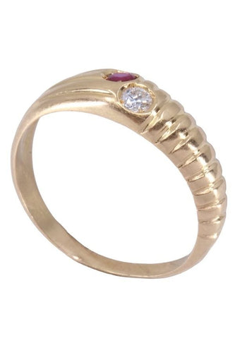 Bague 49 BAGUE JONC GODRONNÉE RUBIS ET DIAMANT 58 Facettes 061671