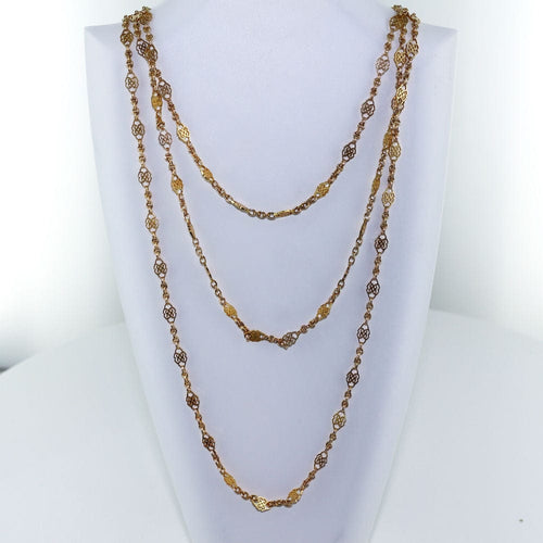 Collier Sautoir filigrane Or jaune 3 rangs 58 Facettes