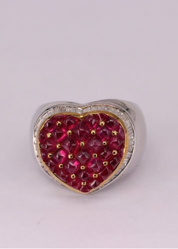Bague Enter Bague Cœur Or blanc Rubis et Diamants 58 Facettes RNG141