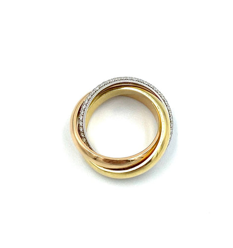 Bague Cartier. Collection Trinity Classique, alliance 3 ors et diamants (full set) 58 Facettes