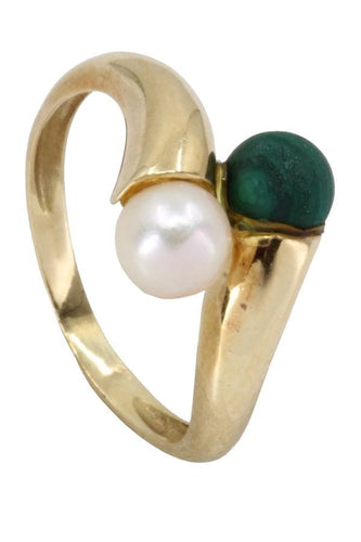 Bague 49 BAGUE TOI ET MOI PERLE ET MALACHITE 58 Facettes 060971