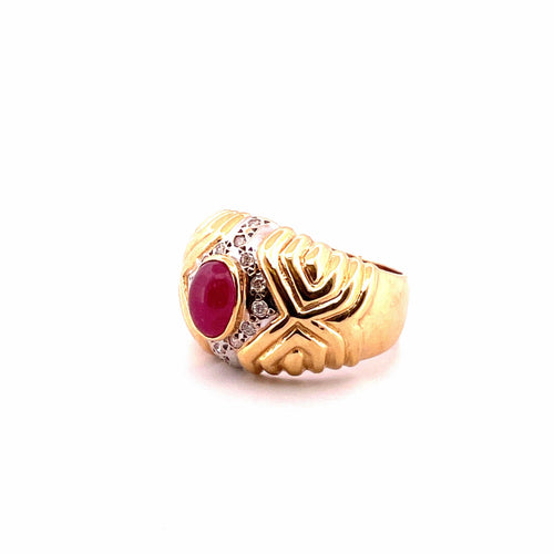 Bague Bague vintage en or jaune, rubis cabochon et diamants 58 Facettes