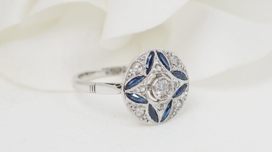 Bague 51 Bague Art Déco Or blanc Saphir Diamants 58 Facettes 32454