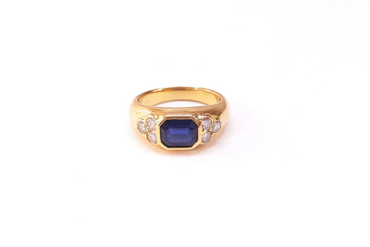 Bague 51 Chevalière jonc saphir et diamants 58 Facettes Chv-Jonc/saph.
