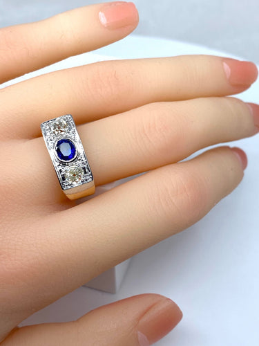 Bague 53 Bague Art Déco Saphir et Diamants 58 Facettes