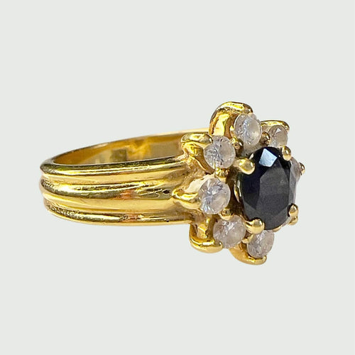 Bague 53.5 Bague contemporaine du XXe siècle en or 18 carats avec diamants et saphir 58 Facettes Q984A