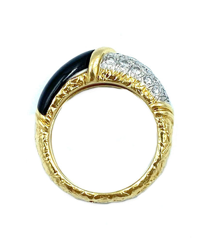 Bague Van Cleef & Arpels. Bague or, platine, onyx et diamants 58 Facettes