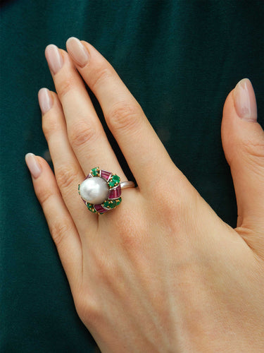 Bague Bague Mauboussin Perle fine, émeraude et rubis 58 Facettes HS2581