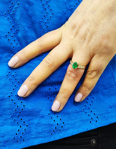 Bague 56 Bague or jaune émeraude et diamants 58 Facettes FA-11