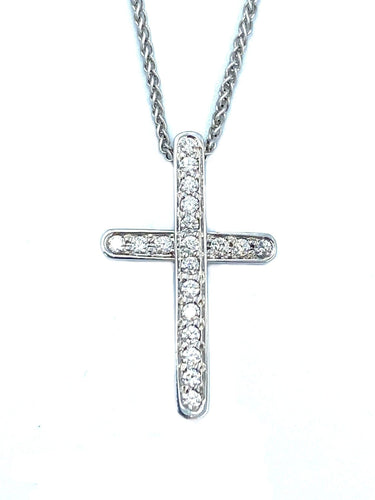 Pendentif PIAGET - Pendentif Croix or blanc diamants 58 Facettes