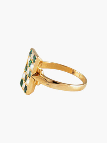 Bague Bague Art Déco Or Jaune Motif Damier 58 Facettes