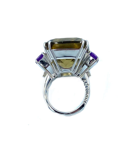 Bague Antonini. Bague or blanc quartz, améthystes et diamants 58 Facettes