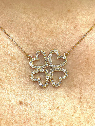 Collier Collier trèfle à 4 cœurs en or jaune 18 carats et diamants 58 Facettes