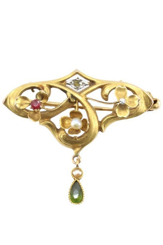 Broche BROCHE ART-NOUVEAU TOURMALINES ET PERLE 58 Facettes 050001