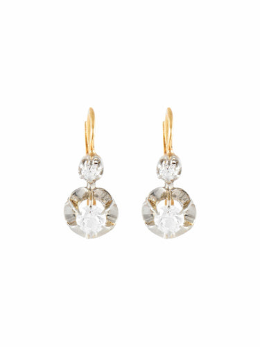 Boucles d'oreilles Dormeuses anciennes or jaune topazes blanches 58 Facettes