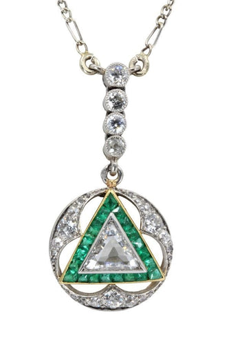 Collier COLLIER ART-DÉCO MAÇONNIQUE ÉMERAUDES ET DIAMANTS 58 Facettes 046421