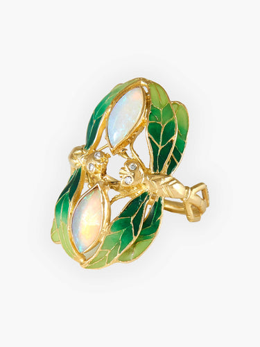 Bague Bague Libellule Laque Diamants et Opales 58 Facettes HS20508