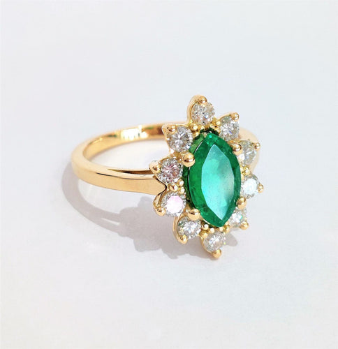 Bague 53 Bague marquise or jaune émeraude et diamants 58 Facettes 1-828/7